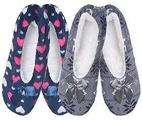 (Pack of 2) Minha Womens Woolen Slipper Socks for Winter Multicolor - 2 Pair_CLN-T-126