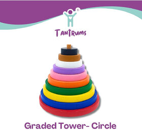 Tantrums Graded Tower Circle Puzzle, Wooden Building Blocks, Multicolour, 10 Pieces, Educational Toy for Kids