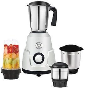 Grindwave 750 Watt Mixer Grinder with 4 Jars | 3 Stainless Steel Jars & 1 Juicer Jar | Shockproof ABS Body | Heavy Duty Motor | Stainless Steel Blades | (Silver)