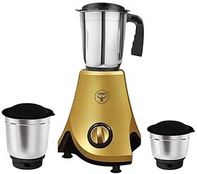 CrownJewel 750 Watt Mixer Grinder with 3 Jars | Stainless Steel Multipurpose Jars & Blades | ABS Body | Heavy Duty Motor for Uniform Grinding, Blending & Juicing (Golden)