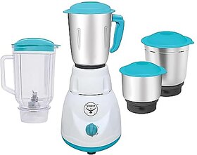 Grind Force 500W Mixer Grinder | 4 Jars (3 Stainless Steel Jars + 2 litre Juicer Jar) | ABS Body | | Powerful & High Speed Mixie for Grinding, Mixing, Juicing (Blue & White)