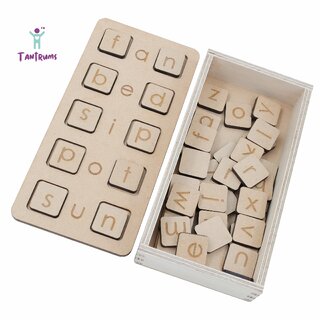 Tantrums Wooden Letter Board Game, Three Word Spelling Practice Set with CVC Words, Educational Learning Toy for 3+ Year