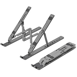 ZEBRONICS Aluminium Alloy Laptop Stand Compatible with 9-15.6 inch Laptops 7 Angles Adjustable Tabletop Anti Slip Silicon Rubber Pads Foldable Velvet Pouch Inside Zeb-NS2000 (Dark Grey).