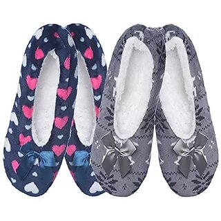 (Pack of 2) Minha Womens Woolen Slipper Socks for Winter Multicolor - 2 Pair_CLN-T-126