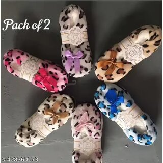 Booties Woolen Warm  Soft Winter Indoor Carpet Belly Slippers with Fur for women  Girls (Free Size)pack of 2_CLN-T-142