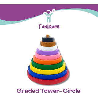 Tantrums Graded Tower Circle Puzzle, Wooden Building Blocks, Multicolour, 10 Pieces, Educational Toy for Kids