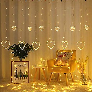Heart Shape Curtain String Lights with 8 Flashing Modes Decoration (12 Hearts, Warm White)