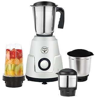 Grindwave 750 Watt Mixer Grinder with 4 Jars | 3 Stainless Steel Jars & 1 Juicer Jar | Shockproof ABS Body | Heavy Duty Motor | Stainless Steel Blades | (Silver)