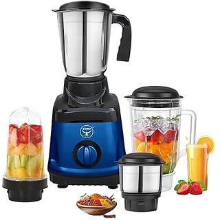 Skypro 750 Watt Mixer Grinder with 4 Jars | 3 Stainless Steel Jars & 1 Juicer Jar | Shockproof ABS Body | Heavy Duty Motor | Stainless Steel Blades | (Blue)