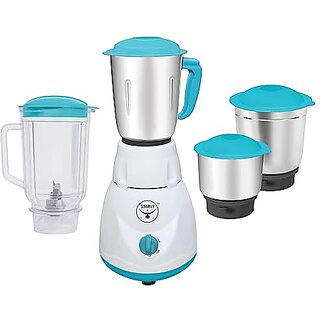 Grind Force 500W Mixer Grinder | 4 Jars (3 Stainless Steel Jars + 2 litre Juicer Jar) | ABS Body | | Powerful & High Speed Mixie for Grinding, Mixing, Juicing (Blue & White)