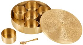 Premium Golden brass Masala Spice Box Set with Decorative Lid