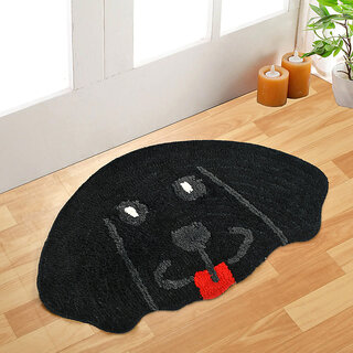 Super Soft Anti-Skid Microfiber Bathroom Mat / Doormat Black (45 x 70 cm)  Dog Face Design, Pack of 1