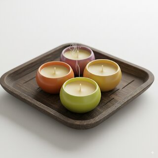 Autumn Colors Scented Candle Set, 4 Piece Ceramic Bowl, Decorative Home Fragrance Collection