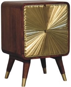 Avora Brass Embossed 2 Drawer Chestnut Nightstand
