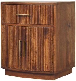 Solid Wood Curved Ribbed Bedside with Drawer