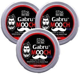 3 Packs of Mooch Moustache Wax for Men - Strong Hold  Long Lasting Styling Wax  Natural Look  Original Scent  25g
