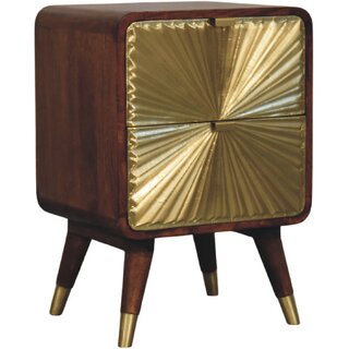 Avora Brass Embossed 2 Drawer Chestnut Nightstand