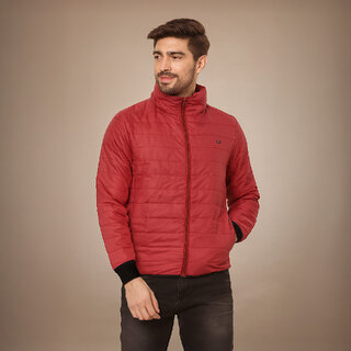 29K Men's Red Reversible Solid Double Sided Comfortable Long Sleeve Bomber Winter Jacket