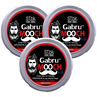 3 Packs of Mooch Moustache Wax for Men - Strong Hold  Long Lasting Styling Wax  Natural Look  Original Scent  25g