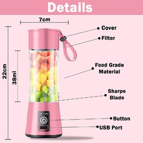 Vibes Wrapz Rechargeable Hand Juicer, 6 Blade Portable Electric Mini USB Multi Color Bottle Blender, Fruit Juice Maker
