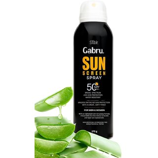 Gabru SPF 50+ Sunscreen Spray  Matte, No White Cast  Water/Sweat Resistant  Face  Body  150ml