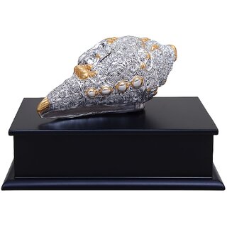 Tiny Shiny Premium Silver  Gold Plated Shankh With Base Showpiece for Home Decor, Temple  Gifting, Vastu