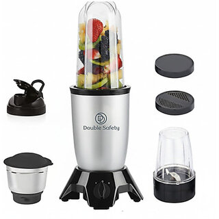 Double Safety Nutri Go Blender 3 Jars 500 watts heavy duty motor 500 W Mixer Grinder(Grey Nutri Blender 3 Jars  3 Jars  Grey)