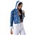 Women Self Design Glamourous Blue Denim Jacket