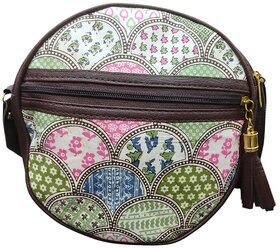 Multicolour Printed Fabric with Brown Faux Leather