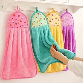 Vibrant Colorful Kitchen Towels Set - Soft  Absorbent Dish Towels with Hanging Loop pack of 4 pcs
