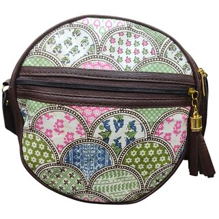 Multicolour Printed Fabric with Brown Faux Leather