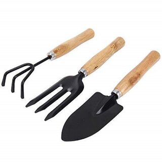 Premium Wooden Handle Garden Tools Set - Hand Trowel, Cultivator, Transplanter set of 3 pcs