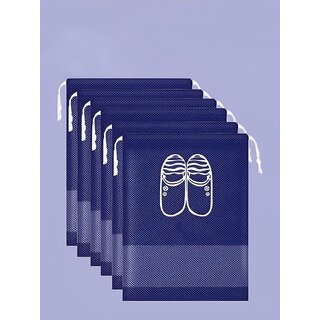 Durable Waterproof Blue Shoe Covers with Drawstring Closure PACK OF 6 PCS