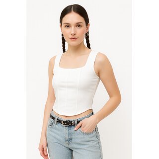 ATLIES Womens Structured Sleeveless Crop Top  Solid White
