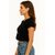 ATLIES Womens Solid Black Short Sleeve Crop Top