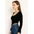 ATLIES Womens Black Ribbed Long Sleeve Crop Top