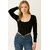 ATLIES Womens Black Ribbed Long Sleeve Crop Top