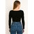 ATLIES Womens Black Ribbed Long Sleeve Crop Top
