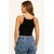 ATLIES Womens Solid Black Sleeveless Spaghetti Strap Crop Top