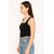ATLIES Womens Solid Black Sleeveless Square Neck Crop Top