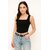 ATLIES Womens Solid Black Sleeveless Square Neck Crop Top