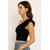 ATLIES Women Black Ribbed One Shoulder Crop Top