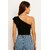 ATLIES Women Black Ribbed One Shoulder Crop Top