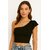 ATLIES Women Black Ribbed One Shoulder Crop Top