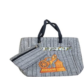 Handcrafted Konark Temple Design Jute Tote Bag - Eco-Friendly Indian Handicraft