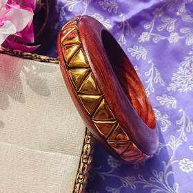 Ruhaani Handcrafted Wooden Kada with Gold Brass Design  Handmade lightweight wooden Kada