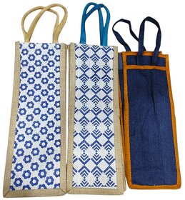 Blue Premium Cotton Bottle Handmade Bag For Men  Women (Pack of 3)
