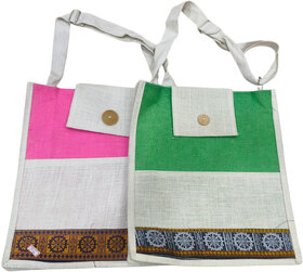 Green Premium Jute Multipurpose Bag For Men  Women  (Pack of 2)