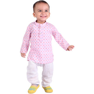 Kid Kupboard Cotton Baby Boys Kurta and Pyjama Set, Pink/White, Full-Sleeves, 2-3 Years KIDS8121