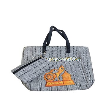Handcrafted Konark Temple Design Jute Tote Bag - Eco-Friendly Indian Handicraft